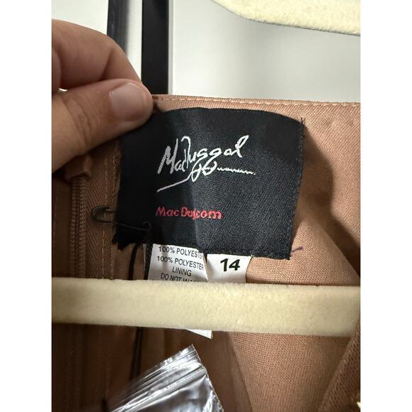 NWT Mac Duggal Brown Sequined Puff Sleeve V Neck Gown Size 14 - Picture 10 of 11